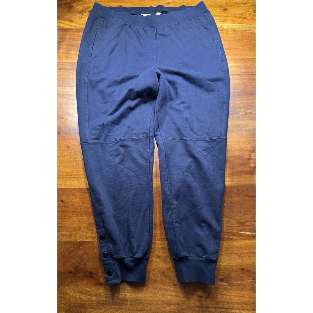 Soft Surroundings Women PL Jogger Pants Navy Blue 100% Cotton Snap Hem Ankle